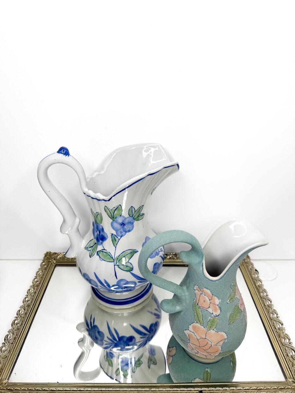Vintage Blue and White Floral Pattern Ceramic water pitcher